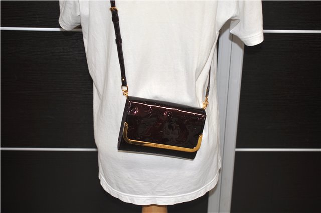Auth Louis Vuitton Vernis Rossmore PM Shoulder Cross Bag M91546 Wine Red 1289D