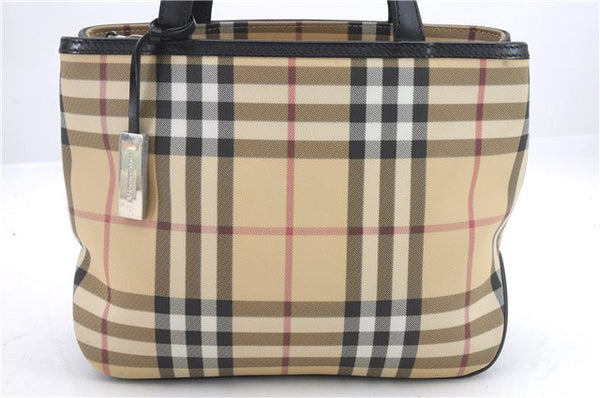 Authentic BURBERRY Vintage Nova Check PVC Leather Hand Bag Purse Beige 1290D