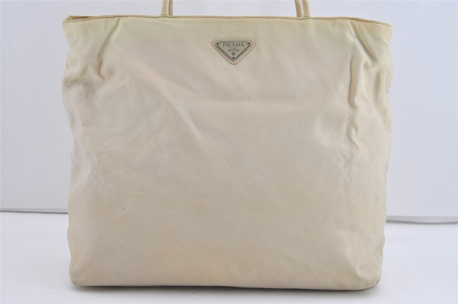 Authentic PRADA Vintage Nylon Tessuto Shoulder Tote Bag White 1290I