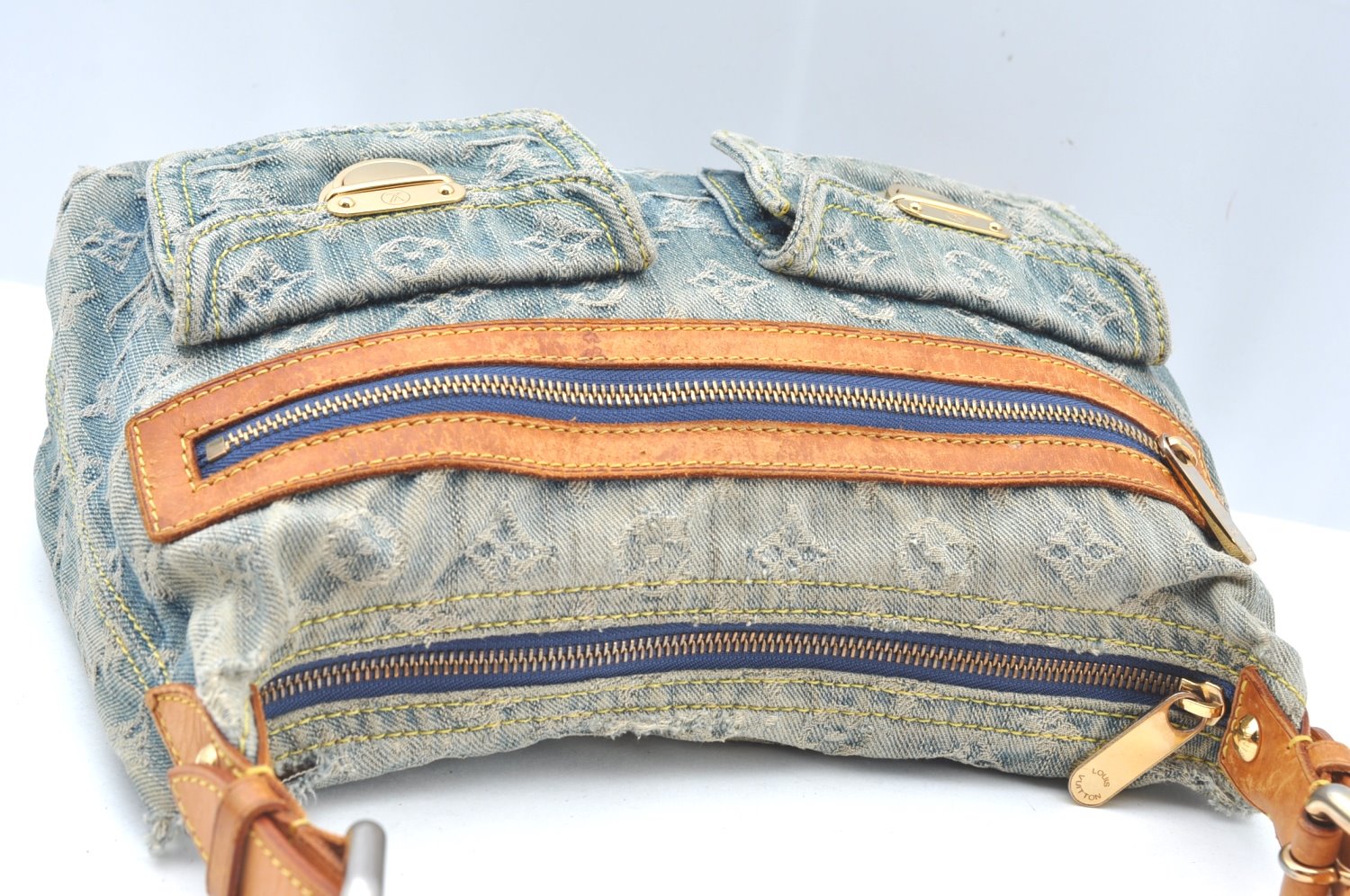 Auth Louis Vuitton Monogram Denim Baggy PM 2Way Shoulder Bag M95049 Blue 1291H