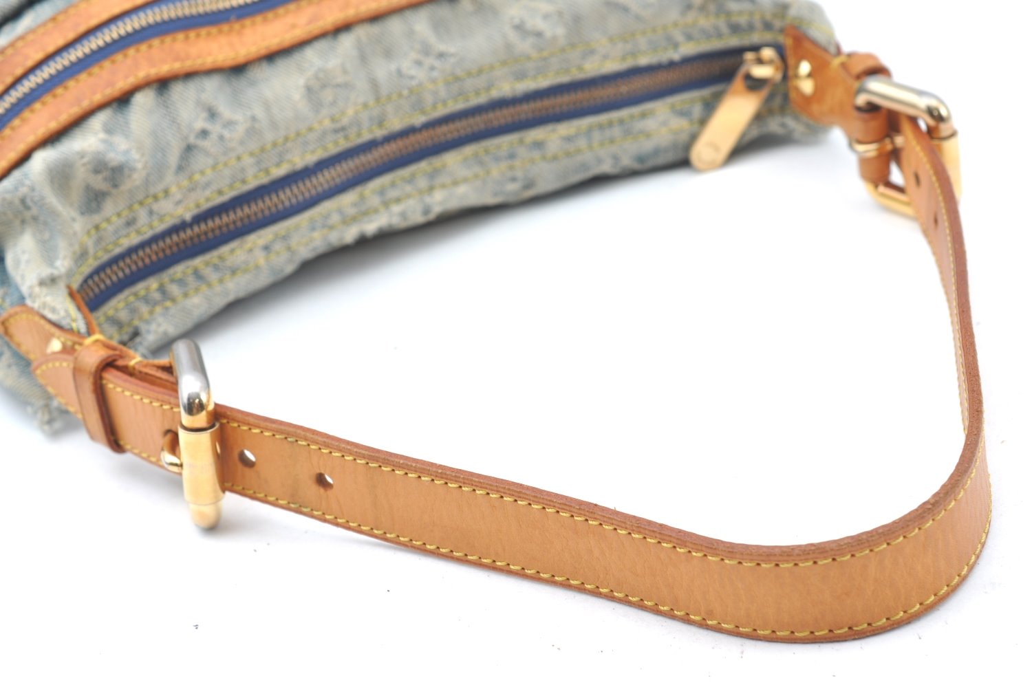Auth Louis Vuitton Monogram Denim Baggy PM 2Way Shoulder Bag M95049 Blue 1291H