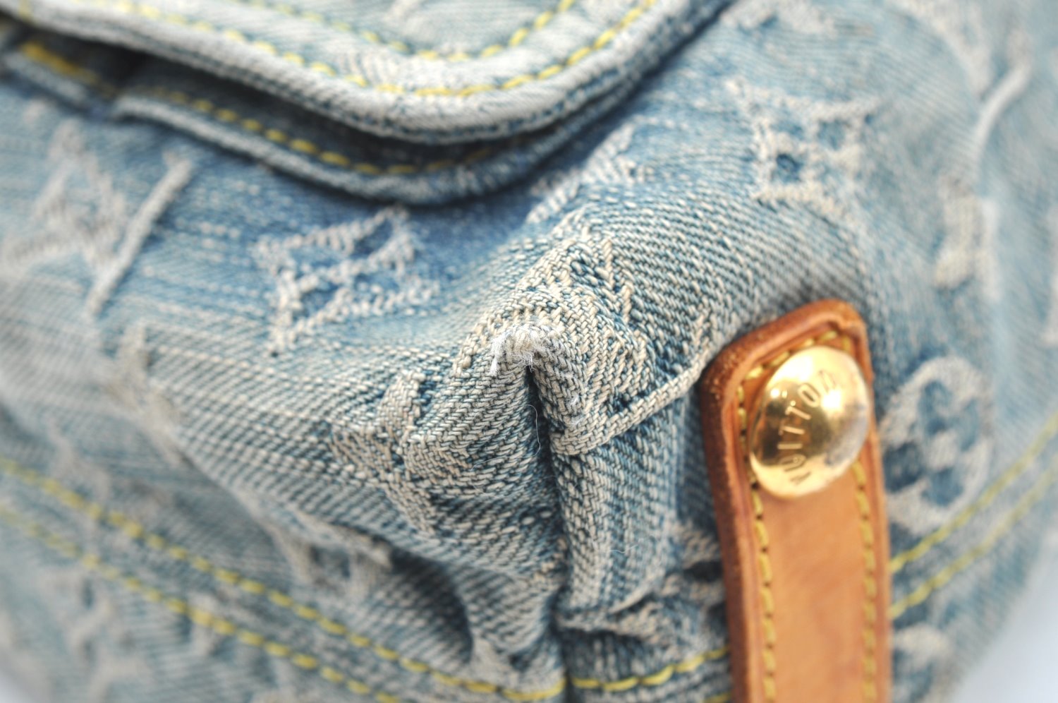 Auth Louis Vuitton Monogram Denim Baggy PM 2Way Shoulder Bag M95049 Blue 1291H