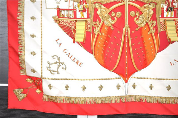 Authentic HERMES Carre 90 Scarf "VUE DU CARROSSE DE LA GALERE LA" Silk Red 1292G