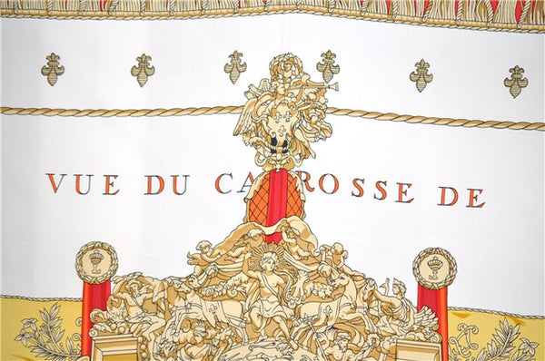 Authentic HERMES Carre 90 Scarf "VUE DU CARROSSE DE LA GALERE LA" Silk Red 1292G