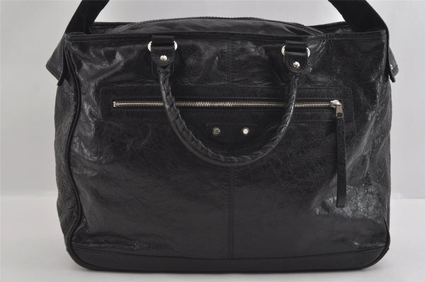 Authentic BALENCIAGA Classic Bridge 2Way Boston Bag Leather 272408 Black 1292I