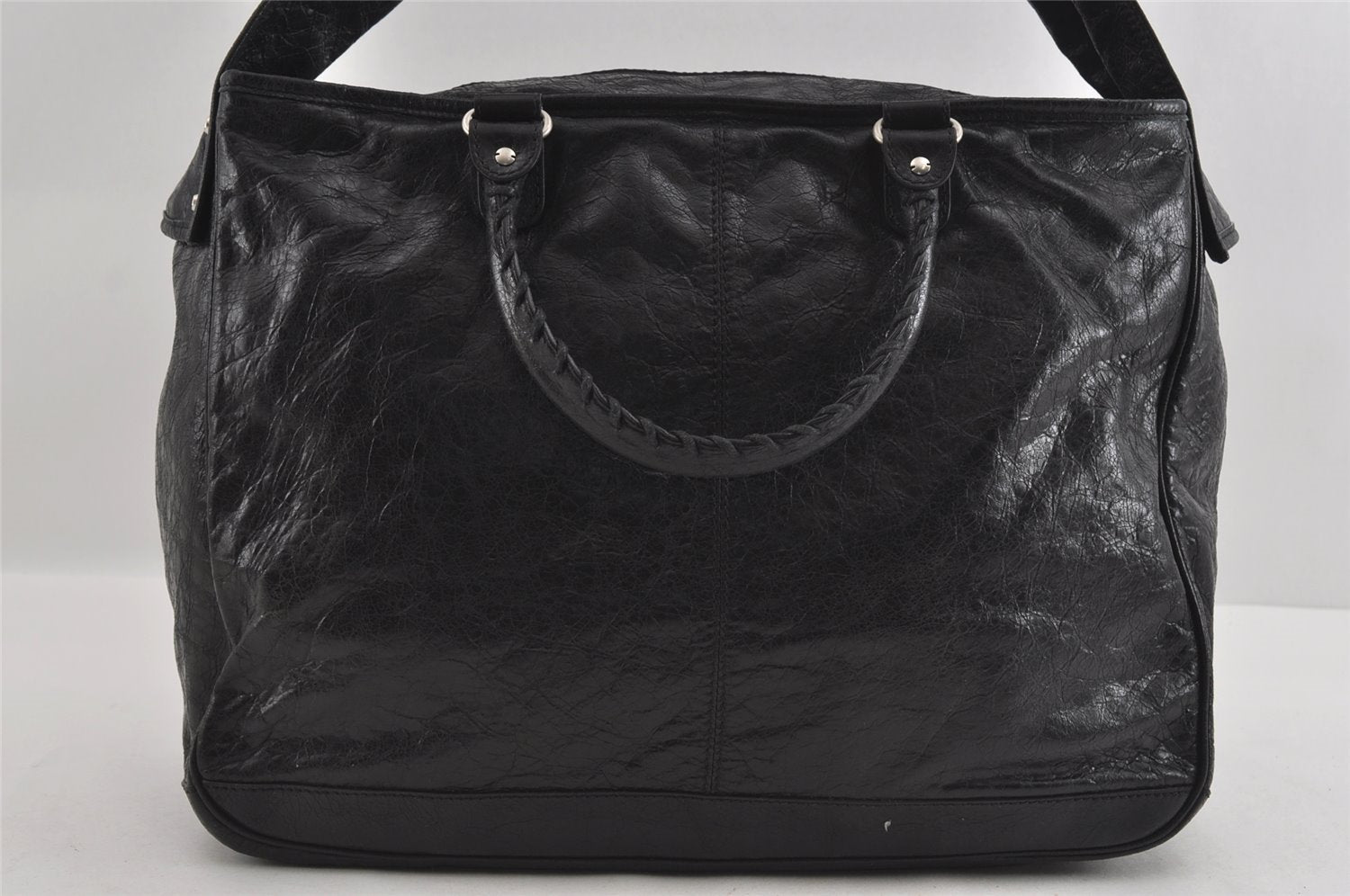 Authentic BALENCIAGA Classic Bridge 2Way Boston Bag Leather 272408 Black 1292I