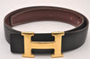 Authentic HERMES Constance Leather Belt Size 65cm 25.6" Black Red 1297I