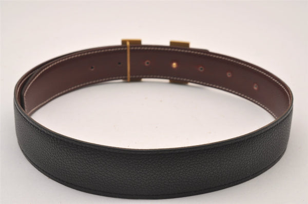 Authentic HERMES Constance Leather Belt Size 65cm 25.6" Black Red 1297I