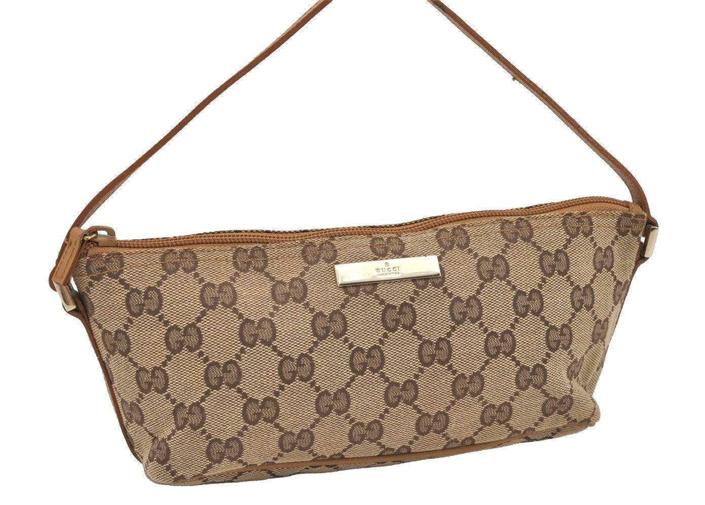 Authentic GUCCI Vintage Hand Bag Pouch Purse GG Canvas Leather 07198 Brown 1299I