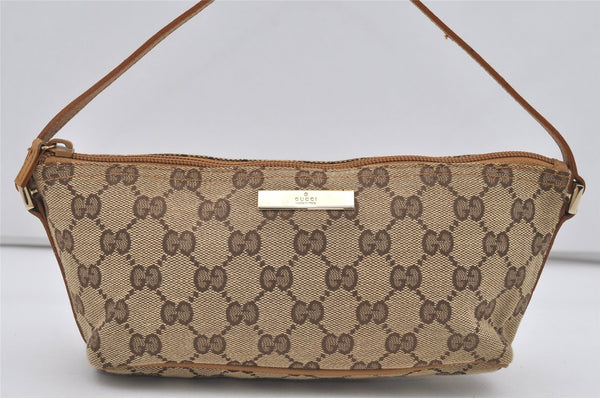 Authentic GUCCI Vintage Hand Bag Pouch Purse GG Canvas Leather 07198 Brown 1299I