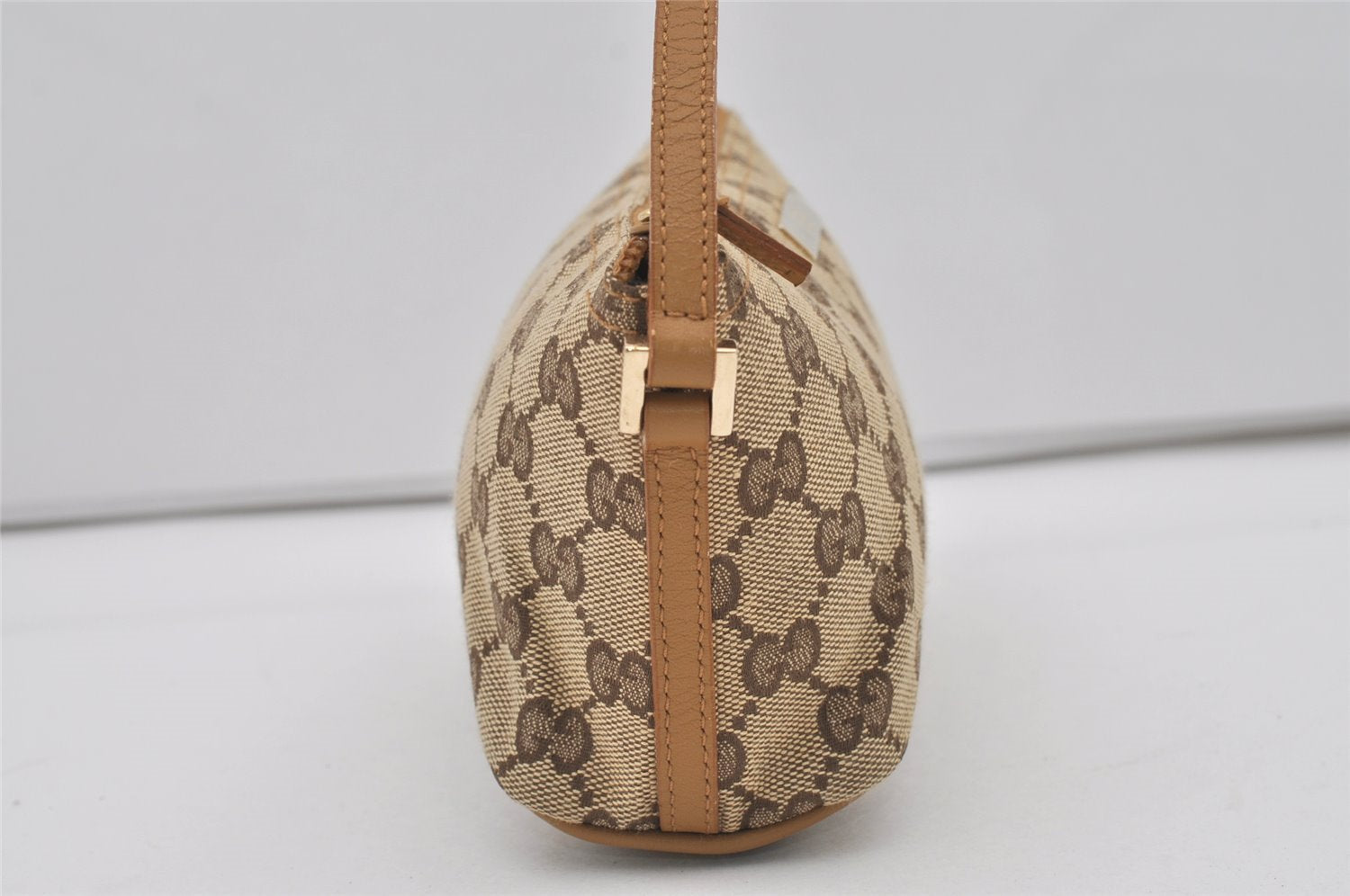 Authentic GUCCI Vintage Hand Bag Pouch Purse GG Canvas Leather 07198 Brown 1299I