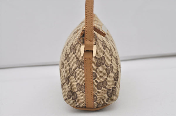 Authentic GUCCI Vintage Hand Bag Pouch Purse GG Canvas Leather 07198 Brown 1299I