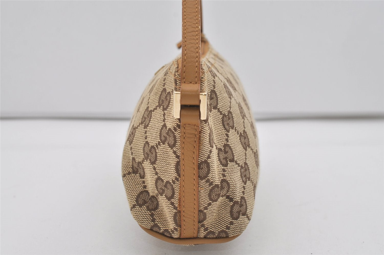 Authentic GUCCI Vintage Hand Bag Pouch Purse GG Canvas Leather 07198 Brown 1299I