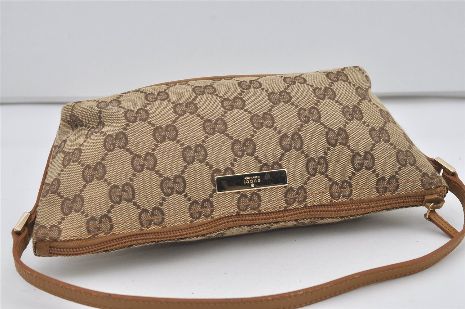 Authentic GUCCI Vintage Hand Bag Pouch Purse GG Canvas Leather 07198 Brown 1299I