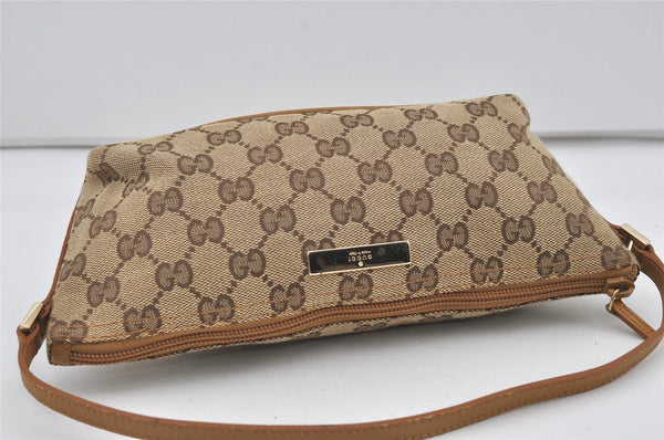 Authentic GUCCI Vintage Hand Bag Pouch Purse GG Canvas Leather 07198 Brown 1299I