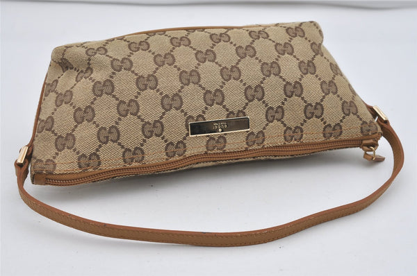 Authentic GUCCI Vintage Hand Bag Pouch Purse GG Canvas Leather 07198 Brown 1299I