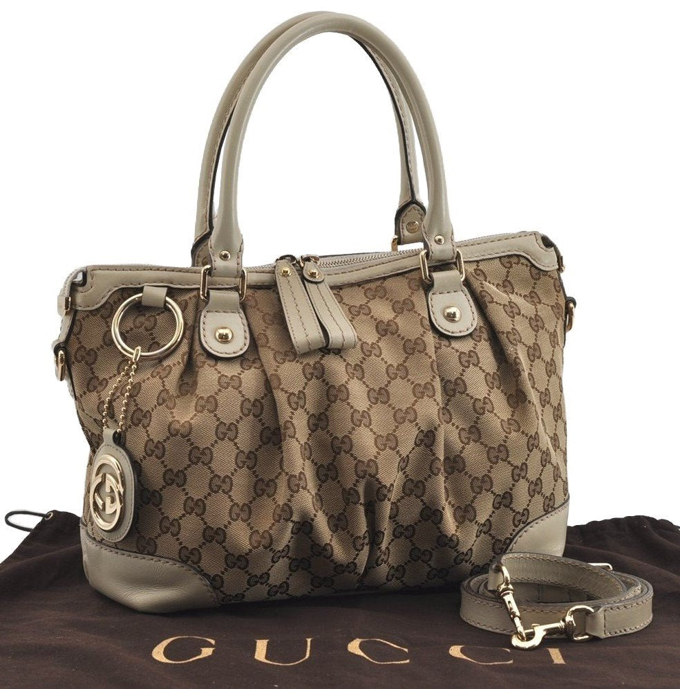 Authentic GUCCI Sukey 2Way Tote Bag GG Canvas Leather 247902 Brown 1302I