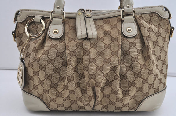 Authentic GUCCI Sukey 2Way Tote Bag GG Canvas Leather 247902 Brown 1302I