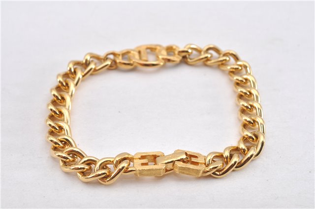 Authentic GIVENCHY Vintage Rhinestone Chain Bracelet Gold Tone 1304G