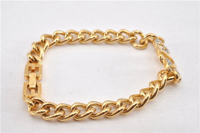 Authentic GIVENCHY Vintage Rhinestone Chain Bracelet Gold Tone 1304G