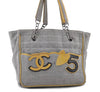 Authentic CHANEL Chocolate Bar No5 Canvas CC Logo Shoulder Hand Bag Gray 1305D