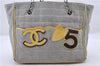 Authentic CHANEL Chocolate Bar No5 Canvas CC Logo Shoulder Hand Bag Gray 1305D