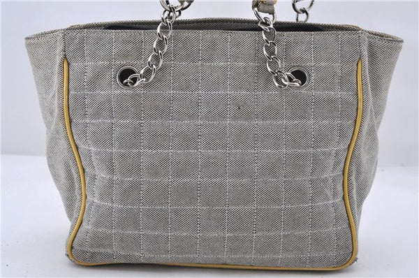 Authentic CHANEL Chocolate Bar No5 Canvas CC Logo Shoulder Hand Bag Gray 1305D