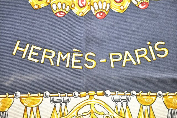 Authentic HERMES Carre 90 Scarf "PARURES DES SABLES" Silk Navy Box 1309D