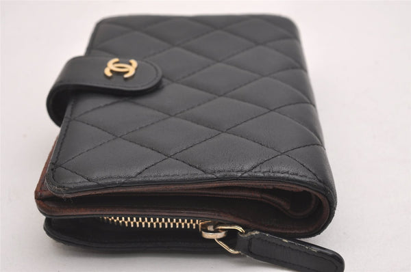 Authentic CHANEL Lamb Skin Matelasse Vintage Bifold Wallet Purse Black CC 1309I