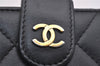 Authentic CHANEL Lamb Skin Matelasse Vintage Bifold Wallet Purse Black CC 1309I