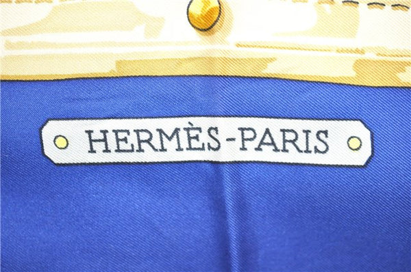 Authentic HERMES Carre 90 Scarf "aux champs" Silk Blue Box 1310D