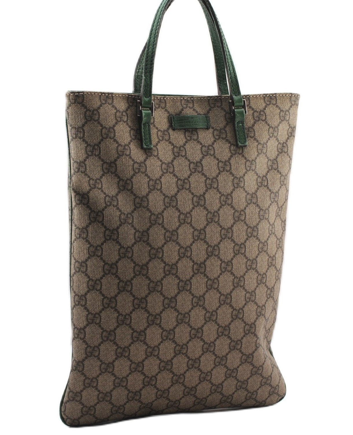 Authentic GUCCI Tote Hand Bag Purse GG PVC Leather 117551 Brown Green 1310F