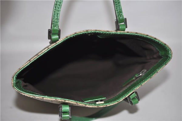 Authentic GUCCI Tote Hand Bag Purse GG PVC Leather 117551 Brown Green 1310F