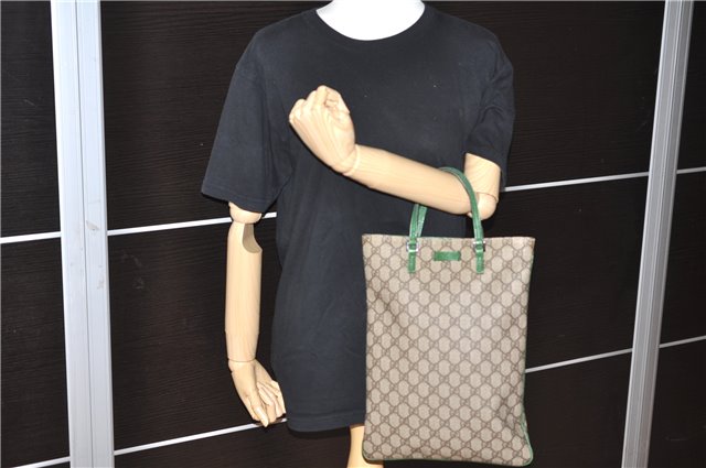 Authentic GUCCI Tote Hand Bag Purse GG PVC Leather 117551 Brown Green 1310F