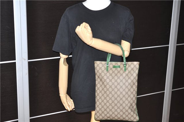 Authentic GUCCI Tote Hand Bag Purse GG PVC Leather 117551 Brown Green 1310F