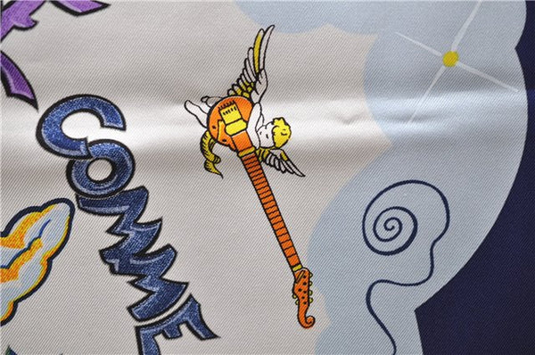 Authentic HERMES Carre 90 Scarf "LIBRE COMME L'ANGE" Silk Navy Box 1311D