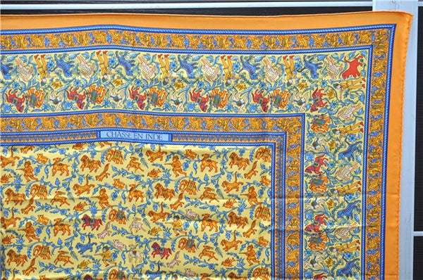 Authentic HERMES Carre 90 Scarf "CHASSE EN INDE" Silk Orange 1312E