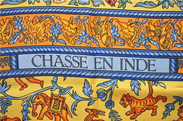 Authentic HERMES Carre 90 Scarf "CHASSE EN INDE" Silk Orange 1312E