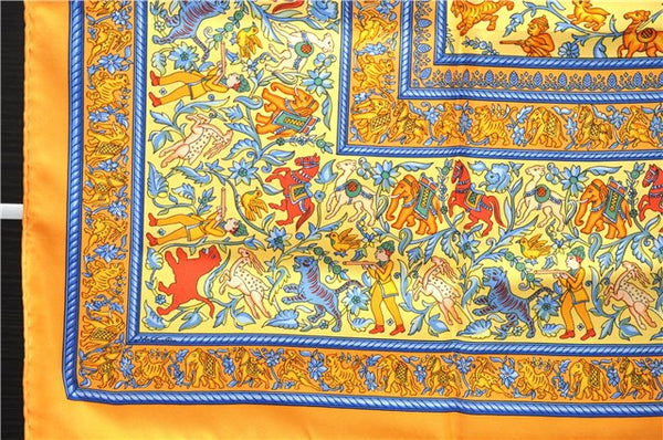 Authentic HERMES Carre 90 Scarf "CHASSE EN INDE" Silk Orange 1312E