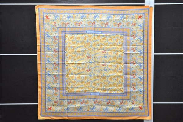 Authentic HERMES Carre 90 Scarf "CHASSE EN INDE" Silk Orange 1312E