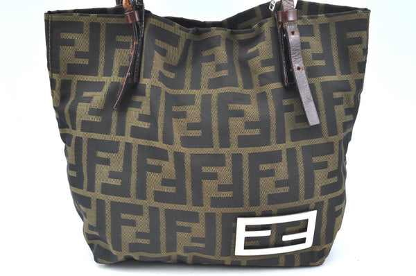 Authentic FENDI Vintage Zucca Shoulder Hand Bag Purse Nylon Leather Brown 1312H