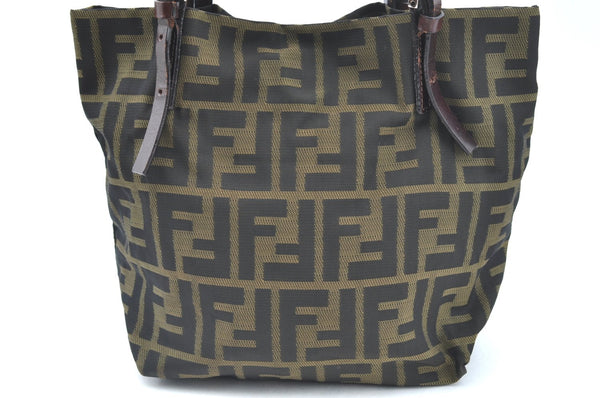 Authentic FENDI Vintage Zucca Shoulder Hand Bag Purse Nylon Leather Brown 1312H