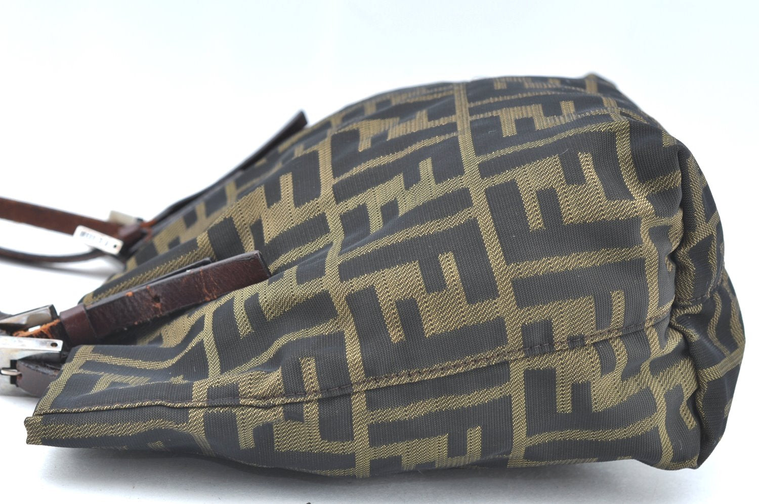 Authentic FENDI Vintage Zucca Shoulder Hand Bag Purse Nylon Leather Brown 1312H