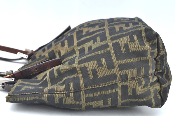 Authentic FENDI Vintage Zucca Shoulder Hand Bag Purse Nylon Leather Brown 1312H