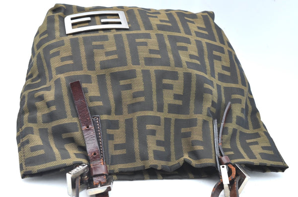 Authentic FENDI Vintage Zucca Shoulder Hand Bag Purse Nylon Leather Brown 1312H