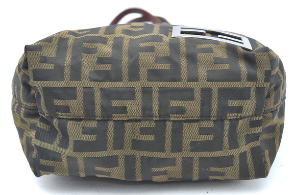 Authentic FENDI Vintage Zucca Shoulder Hand Bag Purse Nylon Leather Brown 1312H