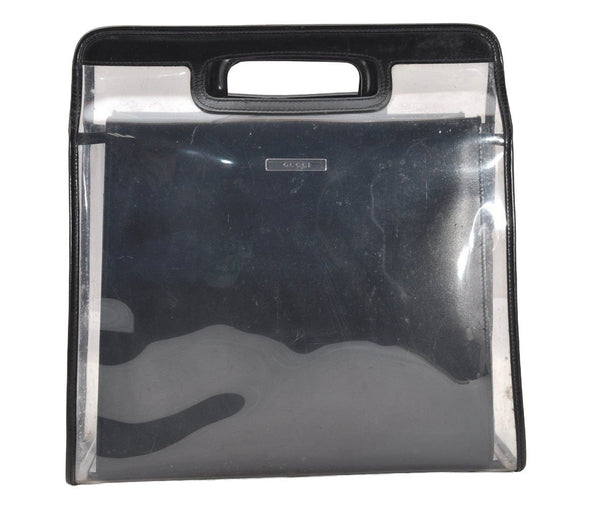 Authentic GUCCI Vintage 2in1 Hand Bag Vinyl Leather Clear 1312I