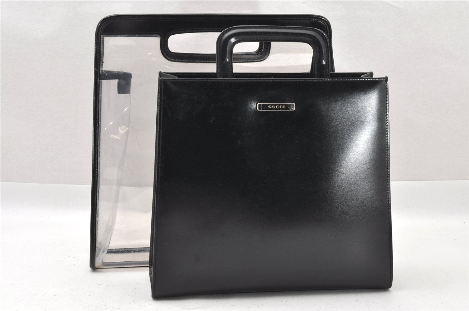 Authentic GUCCI Vintage 2in1 Hand Bag Vinyl Leather Clear 1312I