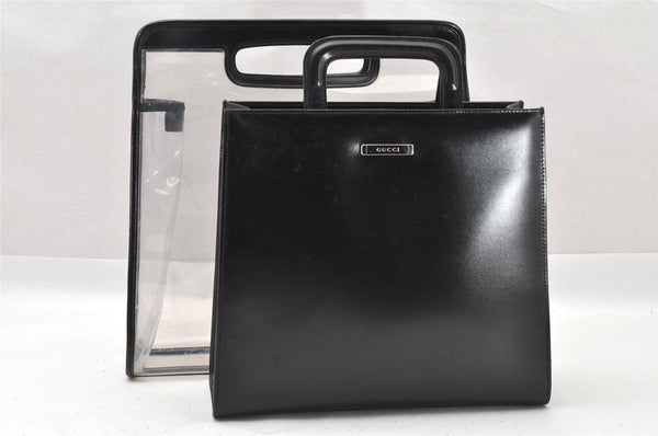 Authentic GUCCI Vintage 2in1 Hand Bag Vinyl Leather Clear 1312I