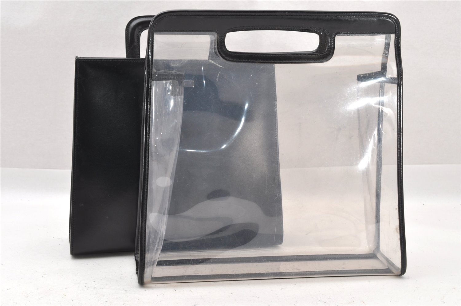 Authentic GUCCI Vintage 2in1 Hand Bag Vinyl Leather Clear 1312I